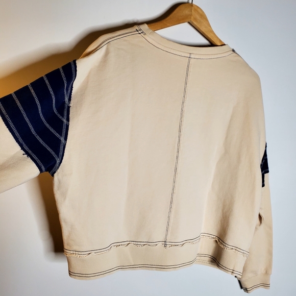 Pilcro Star Patch Ivory & Blue Oversized terrycloth sweatshirt Size XS NWT - Picture 9 of 11